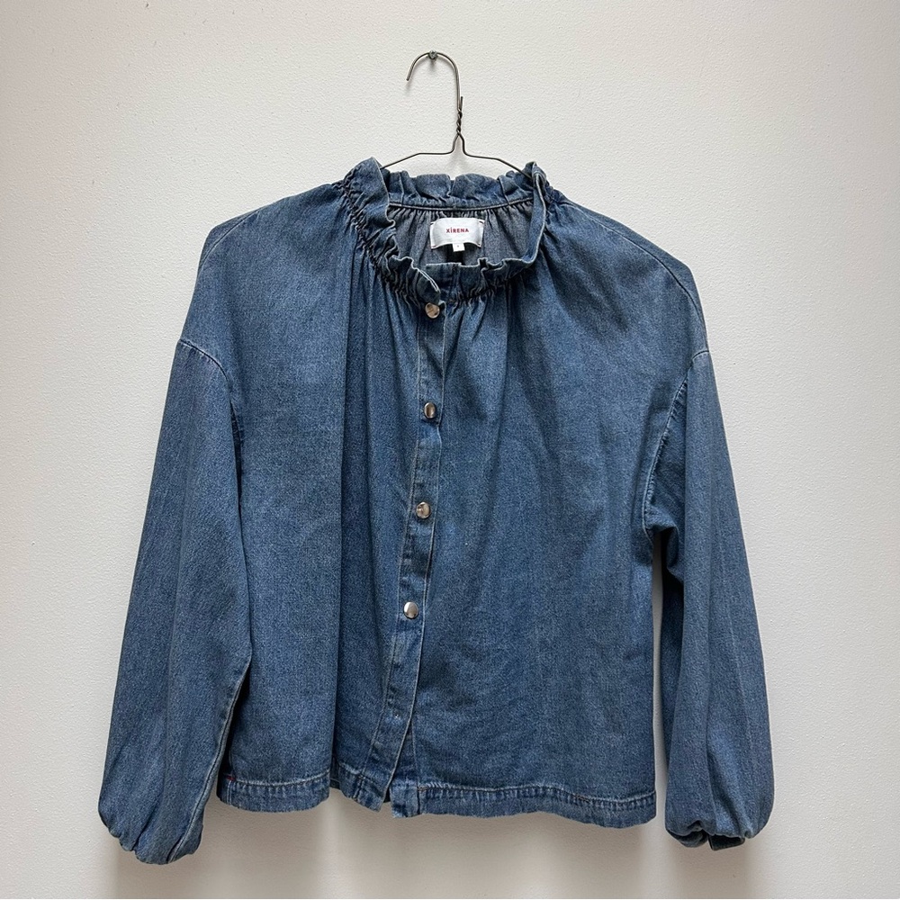 Anthropologie XiRENA Ruffled Denim Button Top